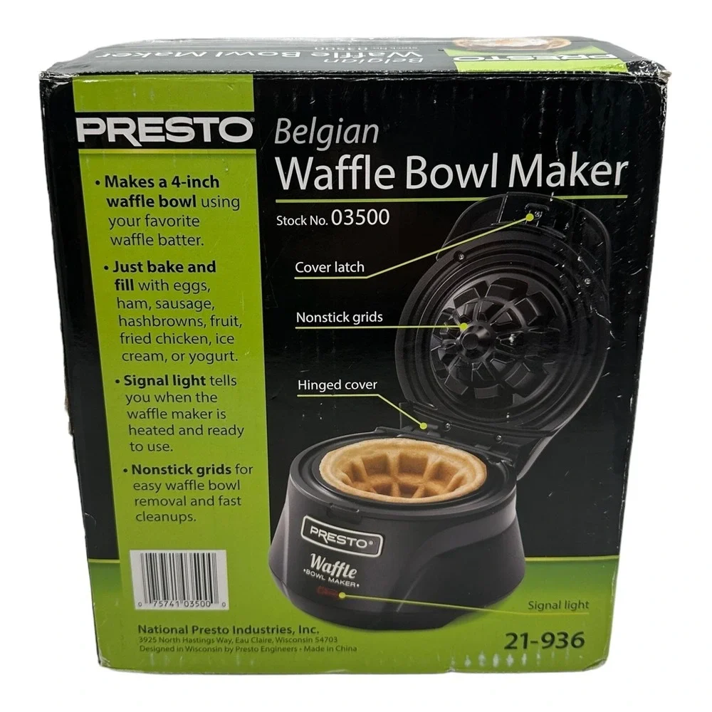 Presto Belgian Waffle Bowl Maker Model 03500 - New Open Box